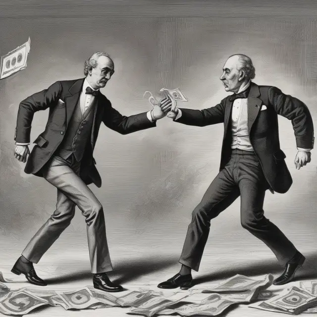 Two dancers exchanging currencies and interest rates, symbolizing over-the-counter derivatives transactions in foreign exchange swaps and interest rate swaps markets.