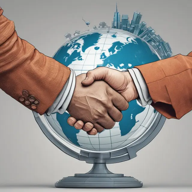 Handshake atop the ISDA Master Agreement on a globe, representing global derivatives market standardization