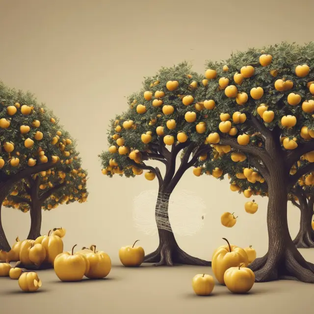 An ISDA Master Agreement tree growing through stages, from initial creation to mature versions with gold apples, signifying updates and continuous evolution
