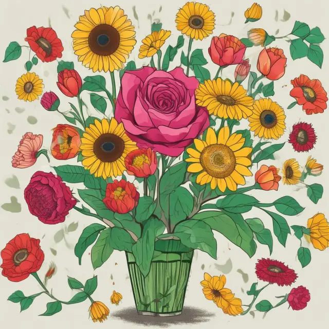 A bouquet of roses (equity), tulips (fixed income), sunflowers (multi assets), and golden sunflowers (commodities) represents the diverse iShares ETFs portfolio