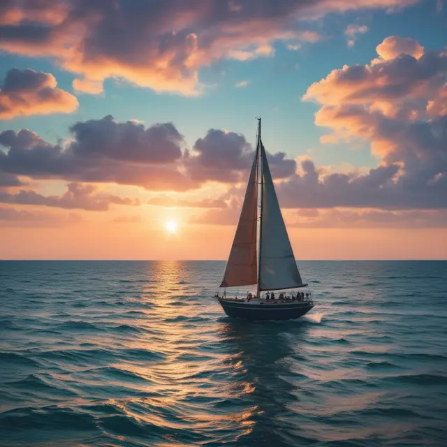 Three sailboats representing iShares Core S&P 500 (IVV), MSCI EAFE (EFA), and Core US Aggregate Bond (AGG) sailing on a calm financial sea, symbolizing stability and growth.