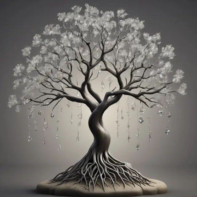 An image of a crystal tree with roots displaying ISIN digits, symbolizing the unique identification and growth of various securities