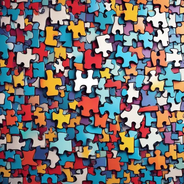 A collection of puzzle pieces representing ISINs (global codes) and ticker symbols (exchange identifiers), forming a cohesive mosaic in the financial world