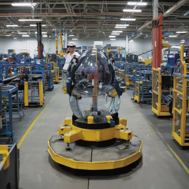 An oracle holding a crystal ball, emitting manufacturing sector PMI numbers to inform investors of market conditions