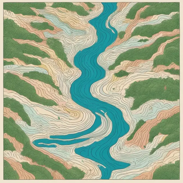 Two converging rivers symbolizing isoquant curves with their slopes representing the Marginal Rate of Technical Substitution (MRTS)
