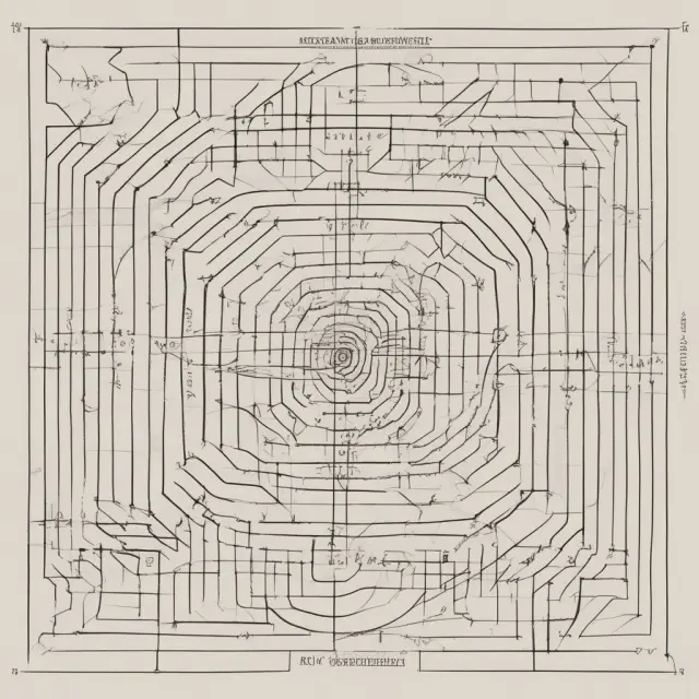A labyrinth maze filled with isoquant curves, symbolizing the interconnected paths of various input combinations that generate equal levels of productivity in economics.