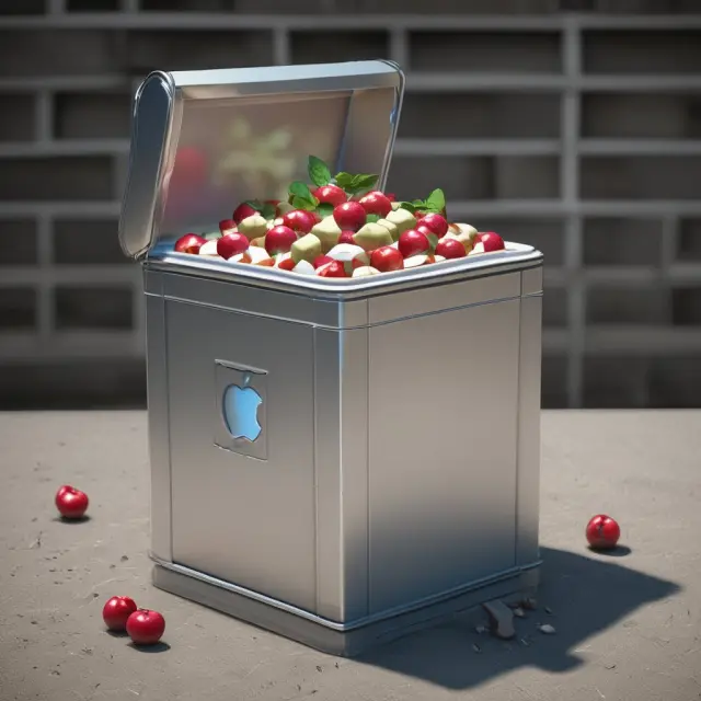 Image of an open time capsule revealing Apple stocks growing over the years