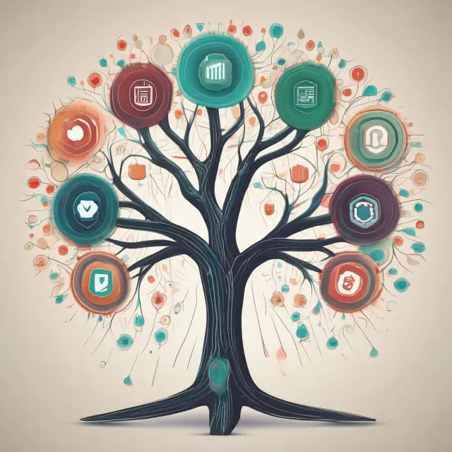 Tree blooming with six to eight-digit codes representing various financial institutions
