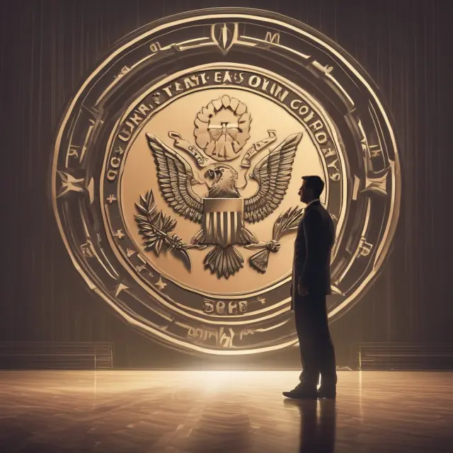 Issuer adhering to SEC regulations and obligations while standing before a radiant, protective seal