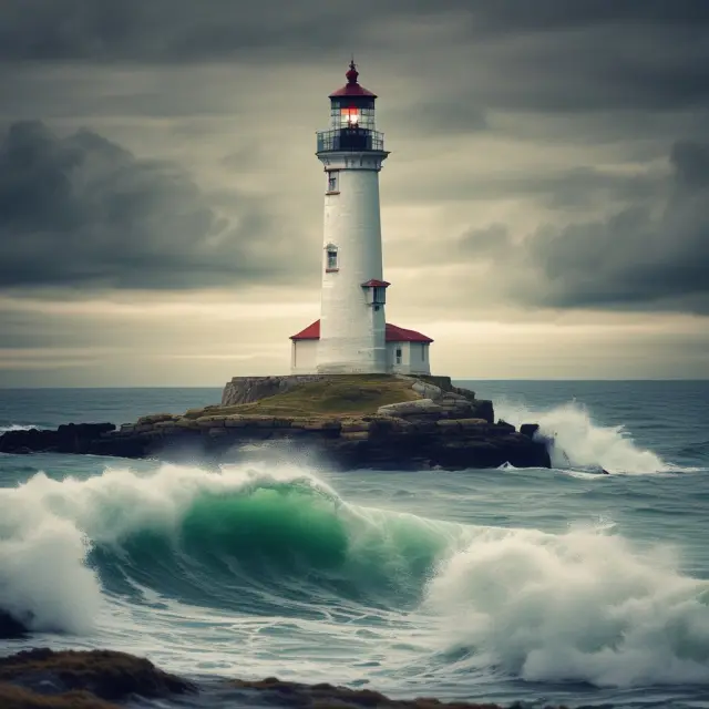 An ancient lighthouse on a cliff overlooking the vast sea symbolizes the role of issuer credit ratings in guiding investors as they navigate their investment journey