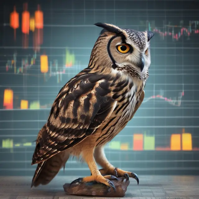 An oracle owl conveying market volatility insights on a financial chart for options trading