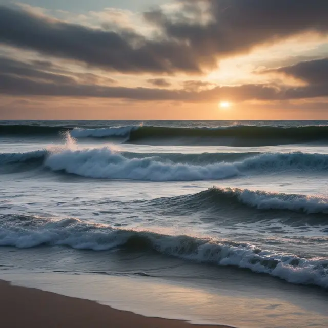 Seascape with market supply and demand influencing the height of waves representing implied volatility