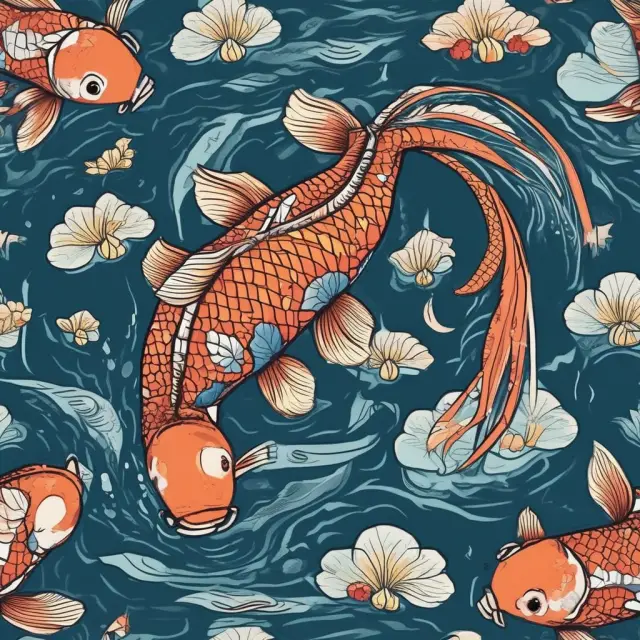 A koi fish navigating through a river of option prices with a flowing VIX index as its current, illustrating the relationship between implied volatility and market sentiment.