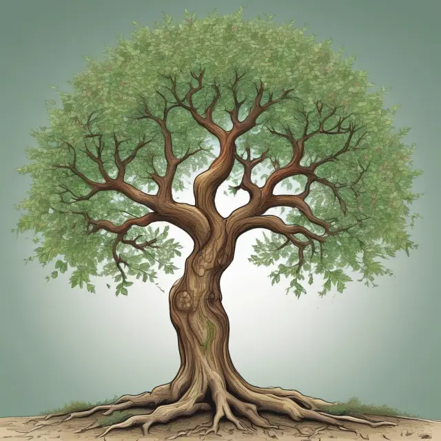 A wilting tree symbolizing initial challenges in medicine and politics, blossoming into growth and improvement