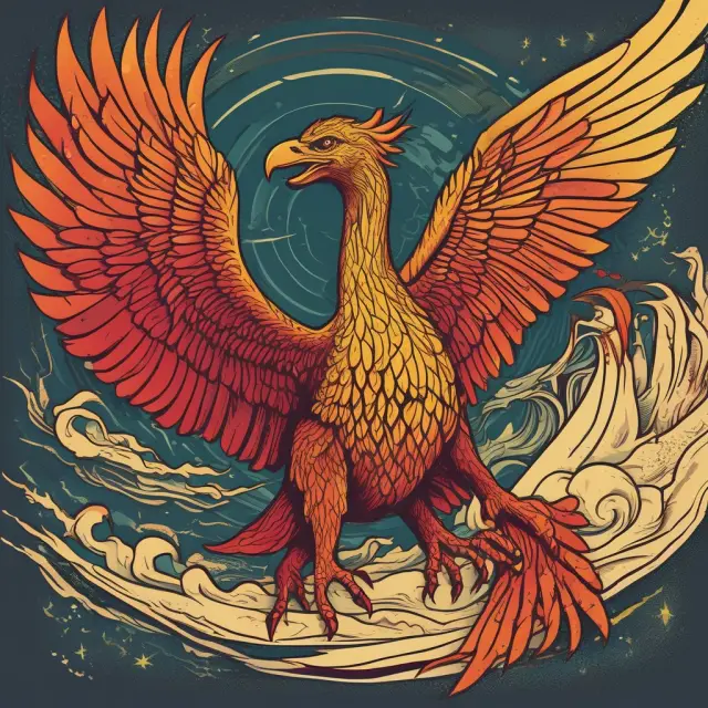 A phoenix rising from economic ashes, symbolizing the J-curve