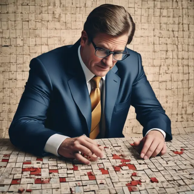 Investor examining a puzzle, revealing a