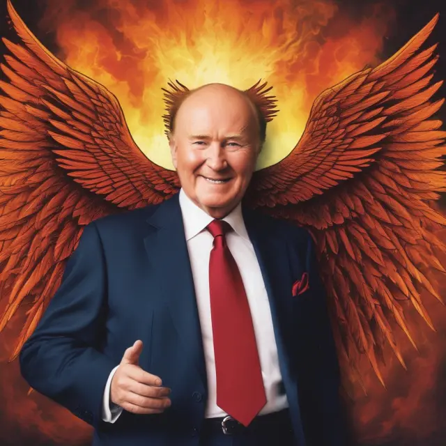 Image of Jack Welch depicted as a mythical phoenix, symbolizing his transformative impact on outdated business management.