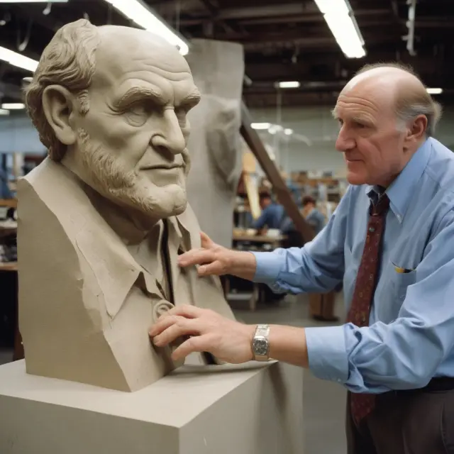 Jack Welch depicted as an accomplished sculptor transforming a block of marble into General Electric