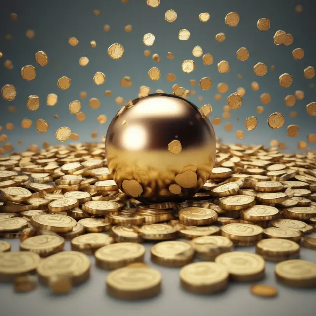 Golden lottery ball resting on a pile of coins, symbolizing an unexpected financial jackpot