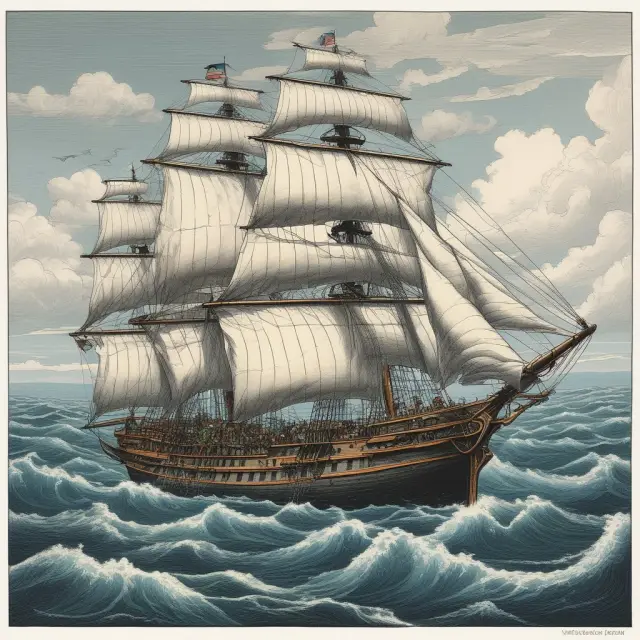 Captain Jim Clark sailing a ship carrying Meta, Apple, Twitter, and Palantir towards a harbor filled with educational institutions for philanthropic contributions