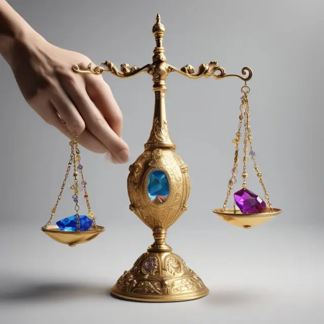 Golden hand balancing precious gems (risky assets) vs a safe, crystalline hourglass (liquid assets), representing the Baumol-Tobin Model