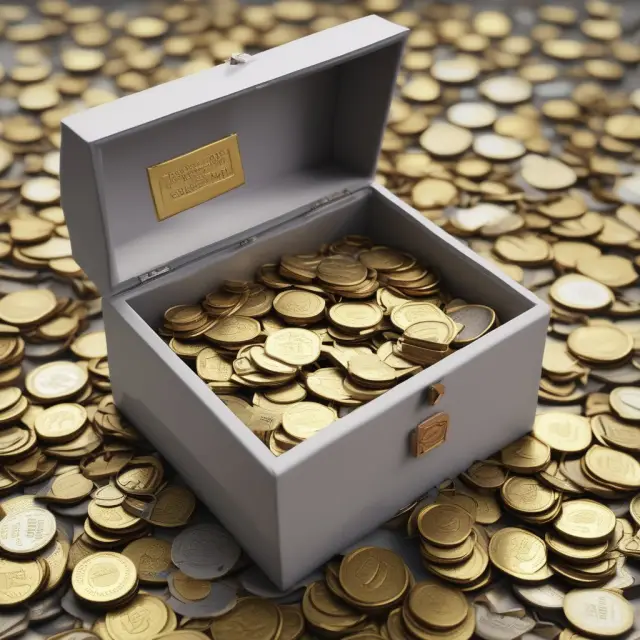 Golden time capsule with economic theories and coins representing James Tobin
