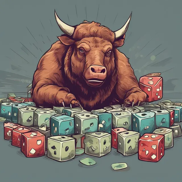 Bull and Bear figures rolling dice, symbolizing the uncertain nature of the January Effect in stock markets