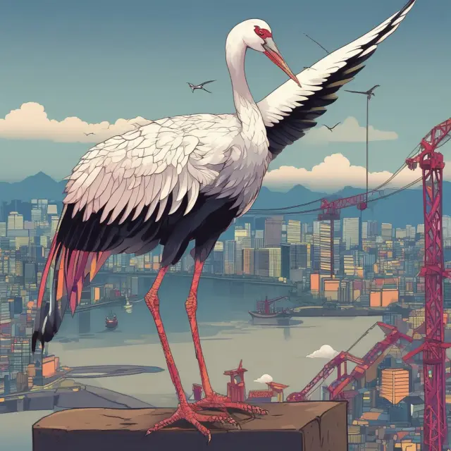 A Japanese crane gracefully carries rating scales through a dynamic financial market landscape filled with changing regulations