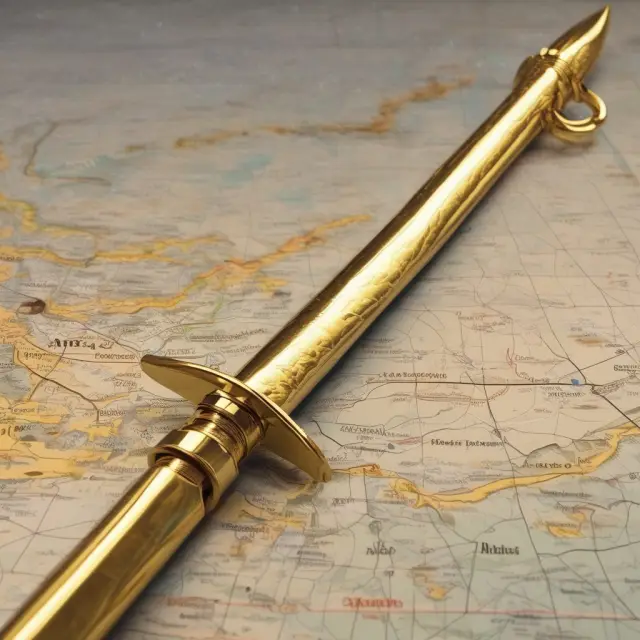 A golden samurai sword hovers above a map of Japan, representing the economic risks associated with investing in Japanese ETFs.