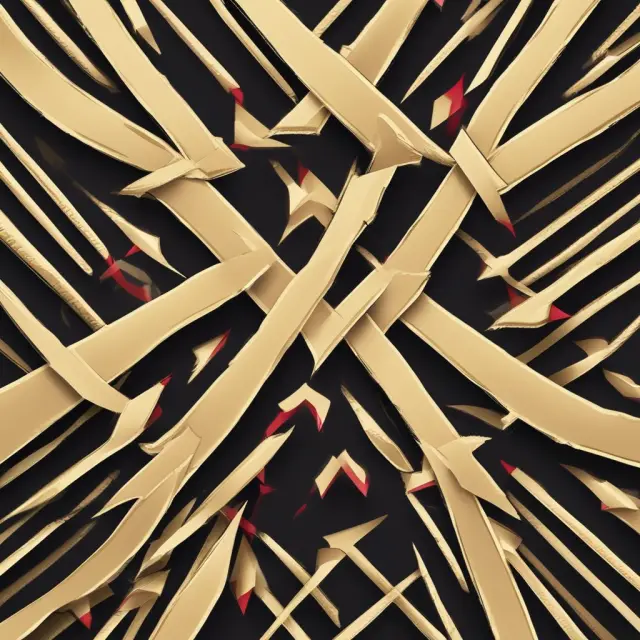 Golden arrows symbolizing keiretsu weaving together a Japanese flag, representing the institutionalized business alliances of Japan Inc.