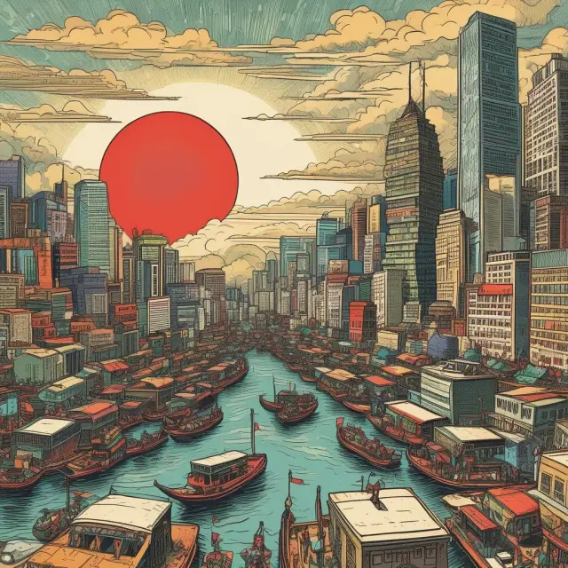 Sunrise over economic chart illustrates Japan