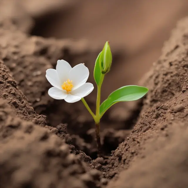 A small seedling taking root and growing in the fertile soil of the JASDAQ stock exchange, representing the growth and development of venture companies within Japan