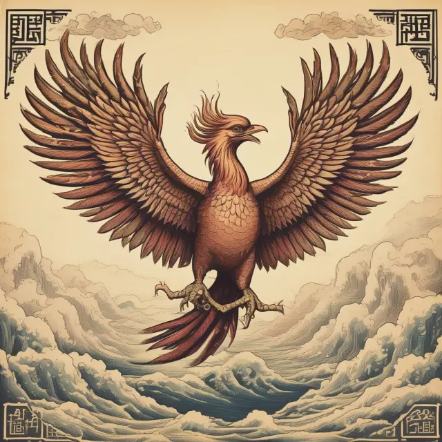 Phoenix emerging from scrolls, representing JASDAQ and its impact on Japan
