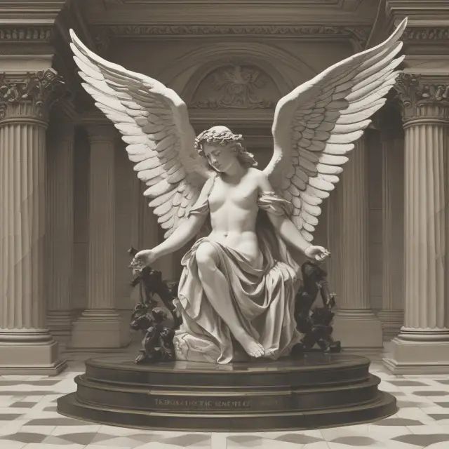 An angel holding the TMX Group logo shielding junior capital pools on a bustling Canadian stock exchange