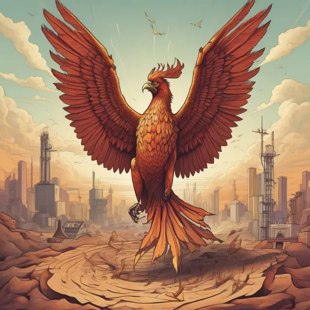 A phoenix arising from the earth, symbolizing a junior capital pool. Investors