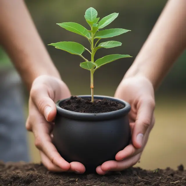 A small plant sprouting in a golden pot, symbolizing a junior capital pool
