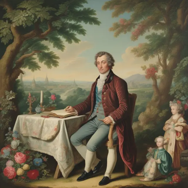 A flourishing garden filled with economic theories, symbolizing Jean-Baptiste Say