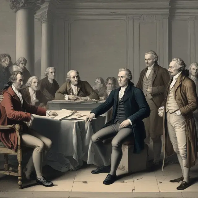 Jean-Baptiste Say conversing with modern neoclassical economists, representing the lasting impact and evolution of economic theories.