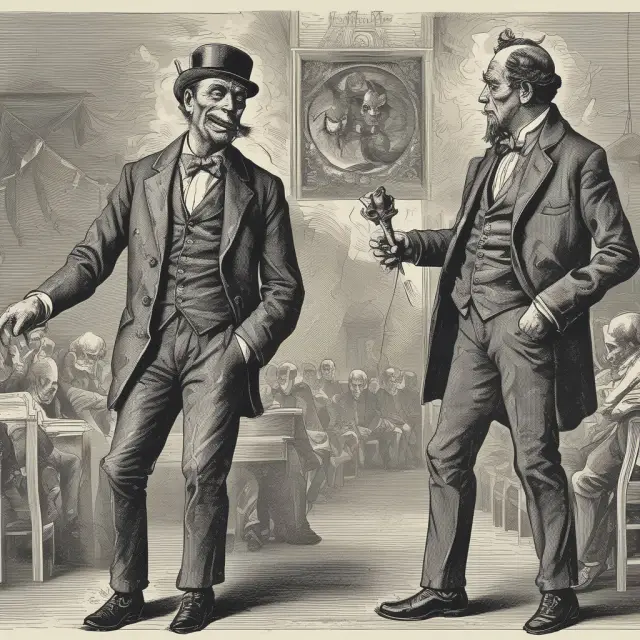 A chameleon morphing between Jekyll (confident investor) and Hyde (panicked seller), symbolizing the stock market
