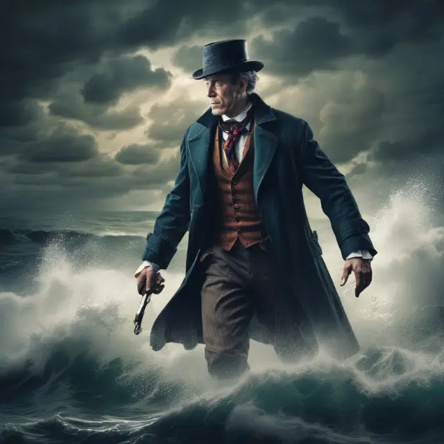 An investor standing on a sailboat in stormy seas, managing portfolio with diversification, hedging, risk management techniques and maintaining discipline