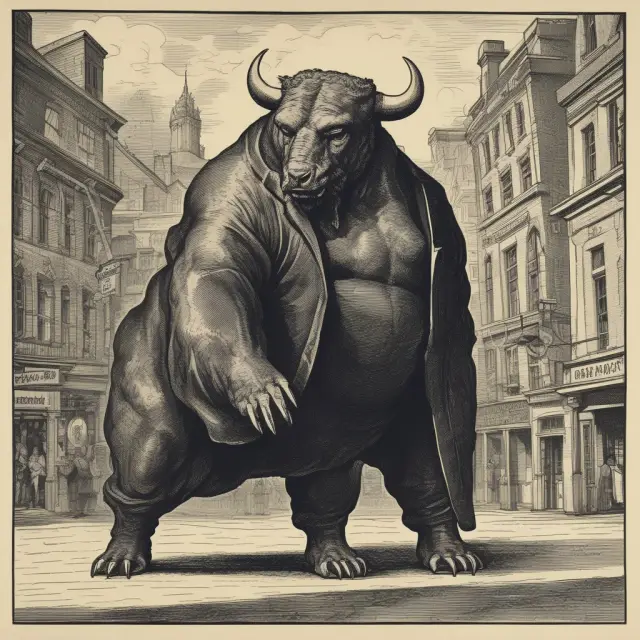 A serene bull morphing into a terrifying bear, representing the unpredictable nature of financial markets