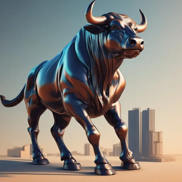 A triumphant bull representing positive alpha, soaring over a market index