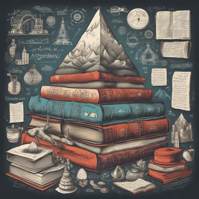 Image of a peak with books and equations, representing Jerry A. Hausman