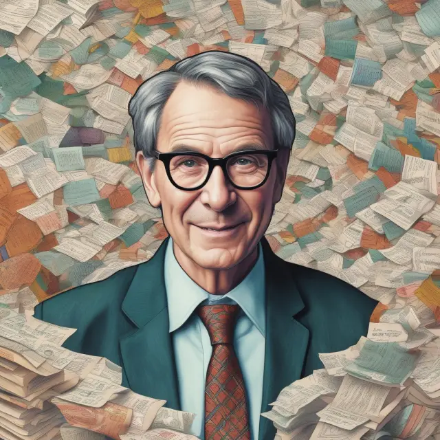 An economist honored with laurels for influential contributions, surrounded by economic charts