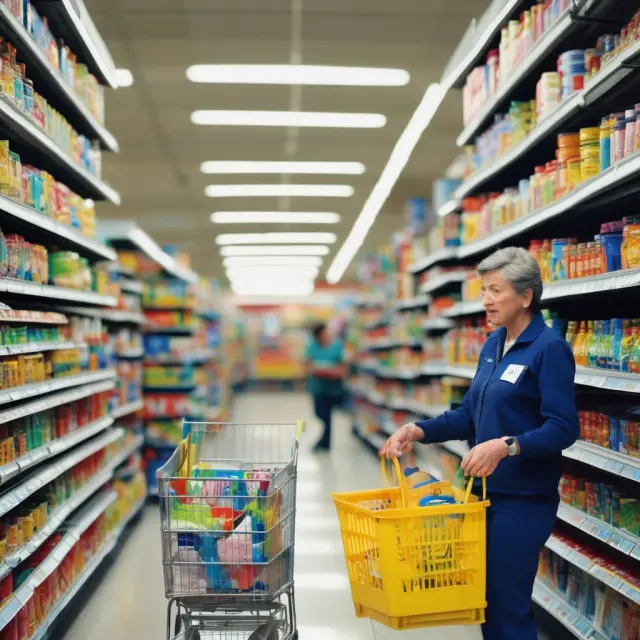 Jerry A. Hausman, economist, holding a crystal ball displaying price index data, with Walmart store in the background illustrating consumer price transparency