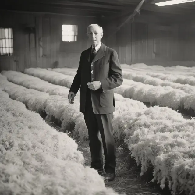 A powerful Jesse Livermore figure manages a sea of cotton bales amidst market volatility, impacting the economy