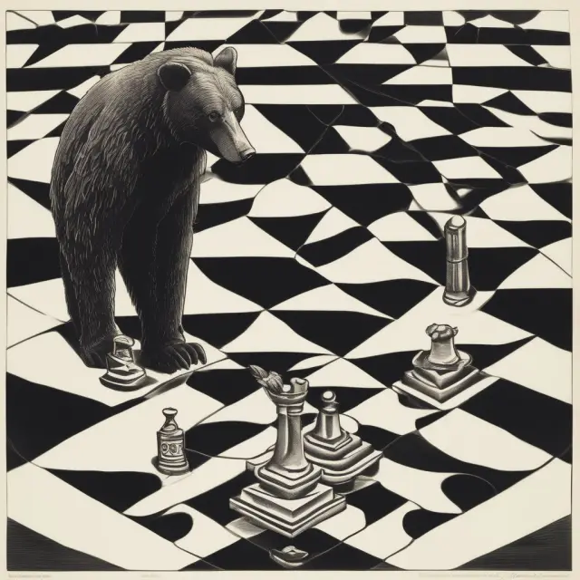 Bear Jesse Livermore faces Bull J.P. Morgan in a metaphorical chess game on opposing squares, symbolizing their significant impact on each other