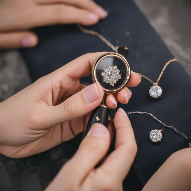 Professional appraiser examining a valuable necklace for insurance coverage under a jewelry floater