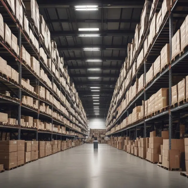 An expansive warehouse filled with diverse inventory to minimize stockouts and protect against supply chain disruptions