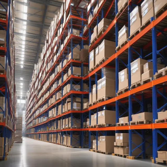 A warehouse comparison: JIC with overflowing shelves and JIT featuring minimal stock, demonstrating the contrast between the two inventory strategies